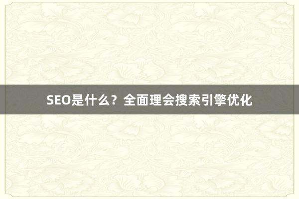SEO是什么？全面理会搜索引擎优化